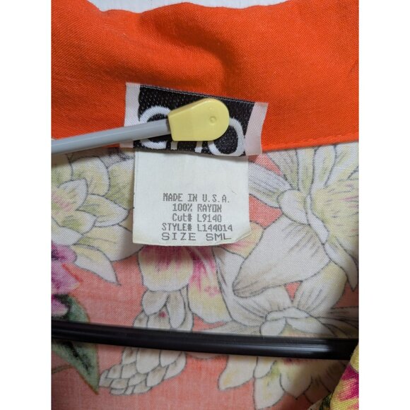 Clio Orange Hawaiian Floral Print Button-Up Shirt Short Sleeves, Size S - Picture 8 of 9